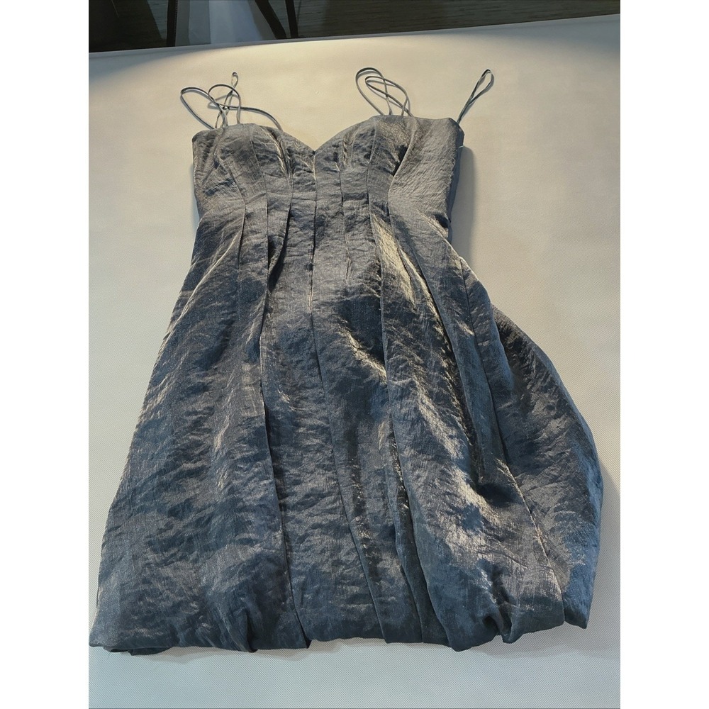 JS Collections Blue Gray Sz8 Shimmer Spaghetti Strap Cocktail Prom Dress w Scarf